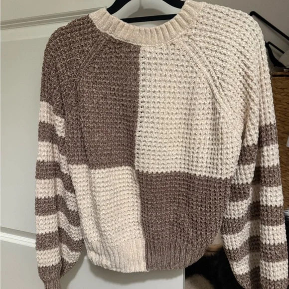 Altar'd State Cream and Brown Patchwork Sweater - Picture 3 of 3